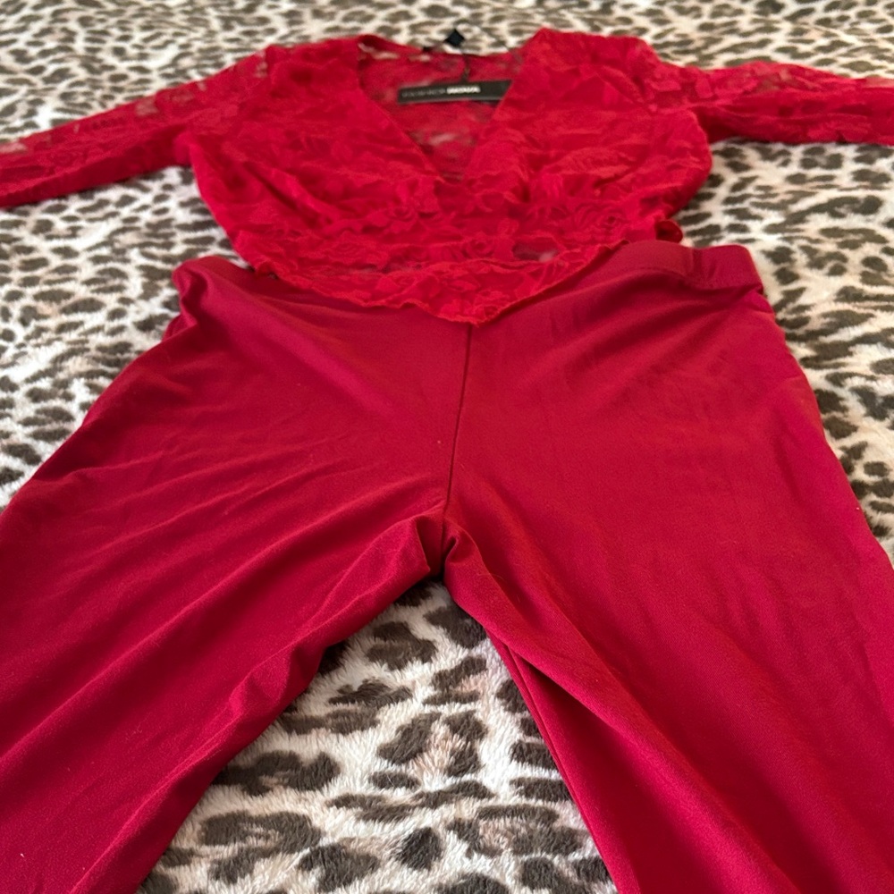 Fashion Nova Red Lace Jumpsuit